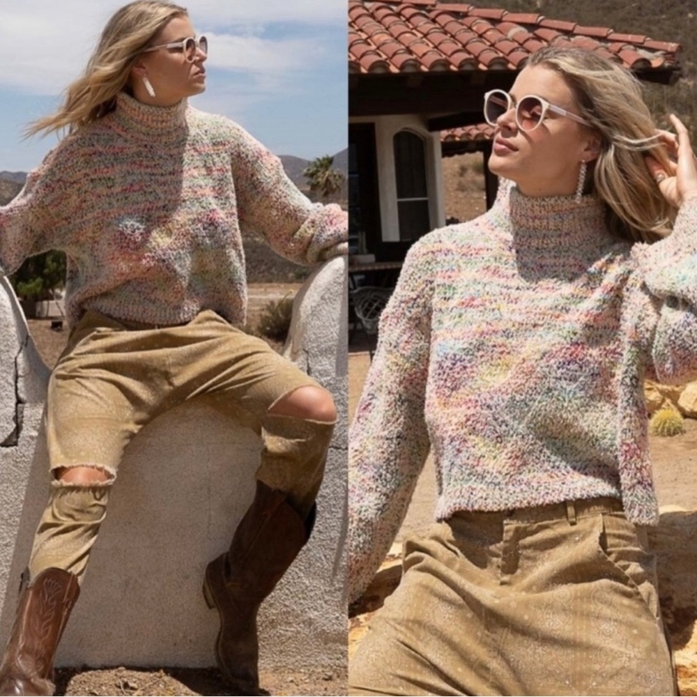 POL Colorful Cropped Mock Neck Sweater Stylish Comfy